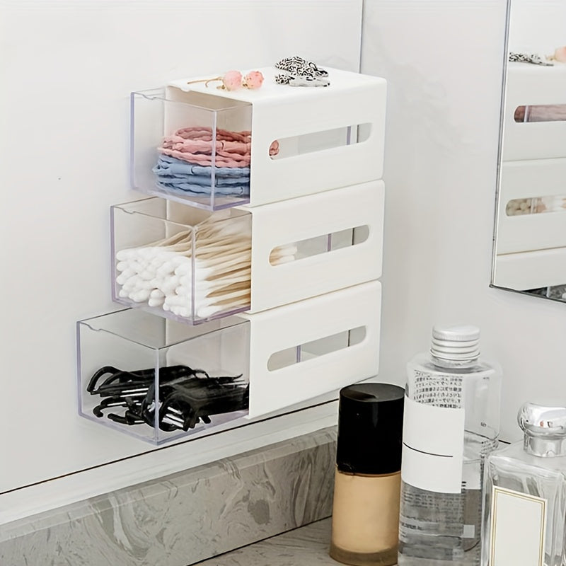 Wall Mounted Storage Organizer with Drawer for Bathroom Office Dorm No-Drill Flip Design