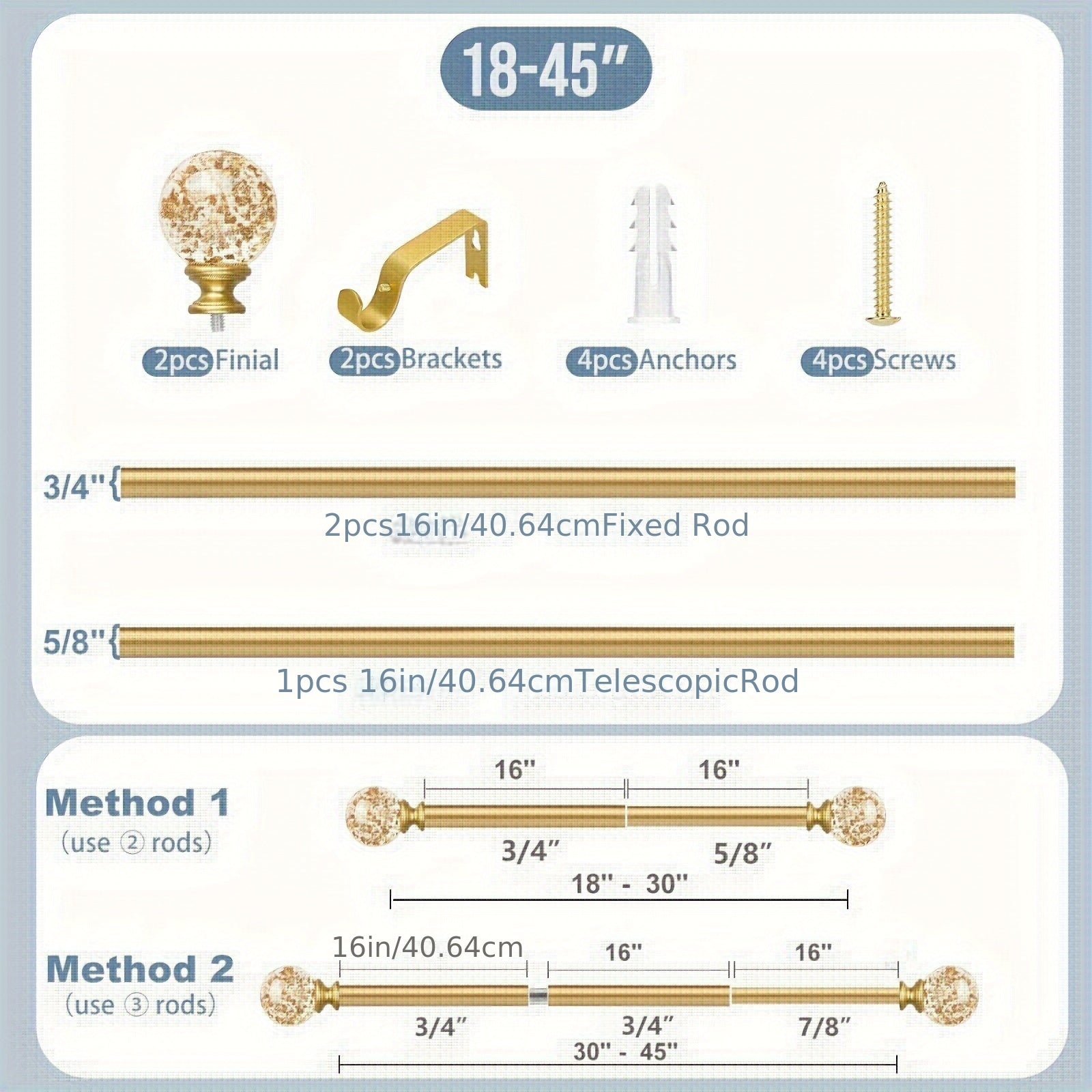 Elegant Metal Curtain Rod for Living Room Bedroom Kitchen Hallway 28-48 Inches