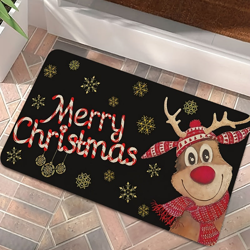 Reindeer Christmas Doormat Indoor Outdoor Welcome Mat Stain-Resistant Polyester