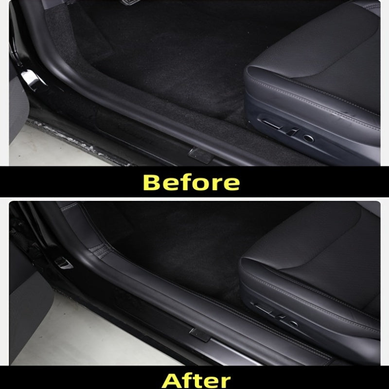 Car Door Sill Protector and Rear Seat Threshold Guard Leather Set for Model 3