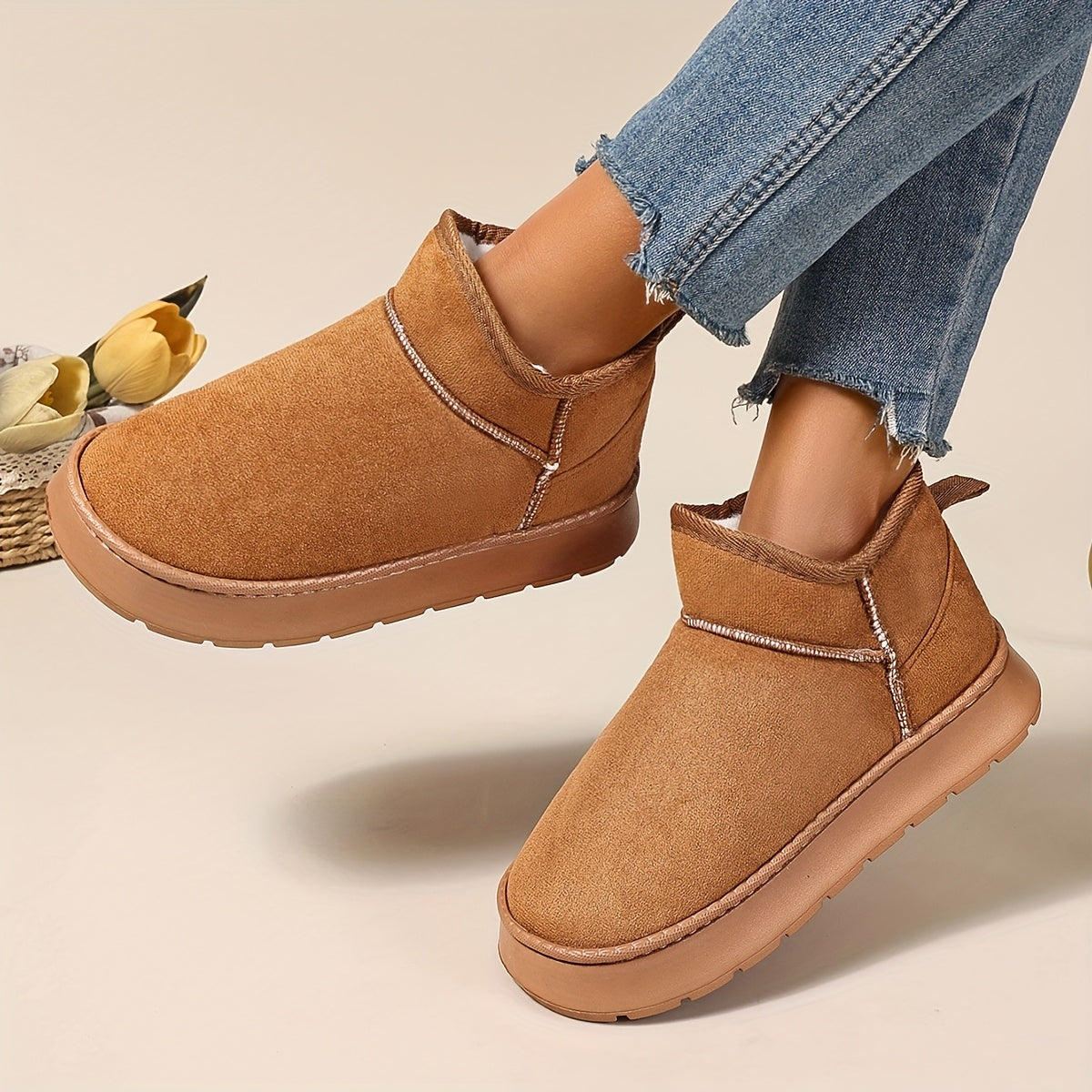 Women's Faux Fur Lined Ankle Boots - Slip-On, Thick EVA Sole, 5 Colors