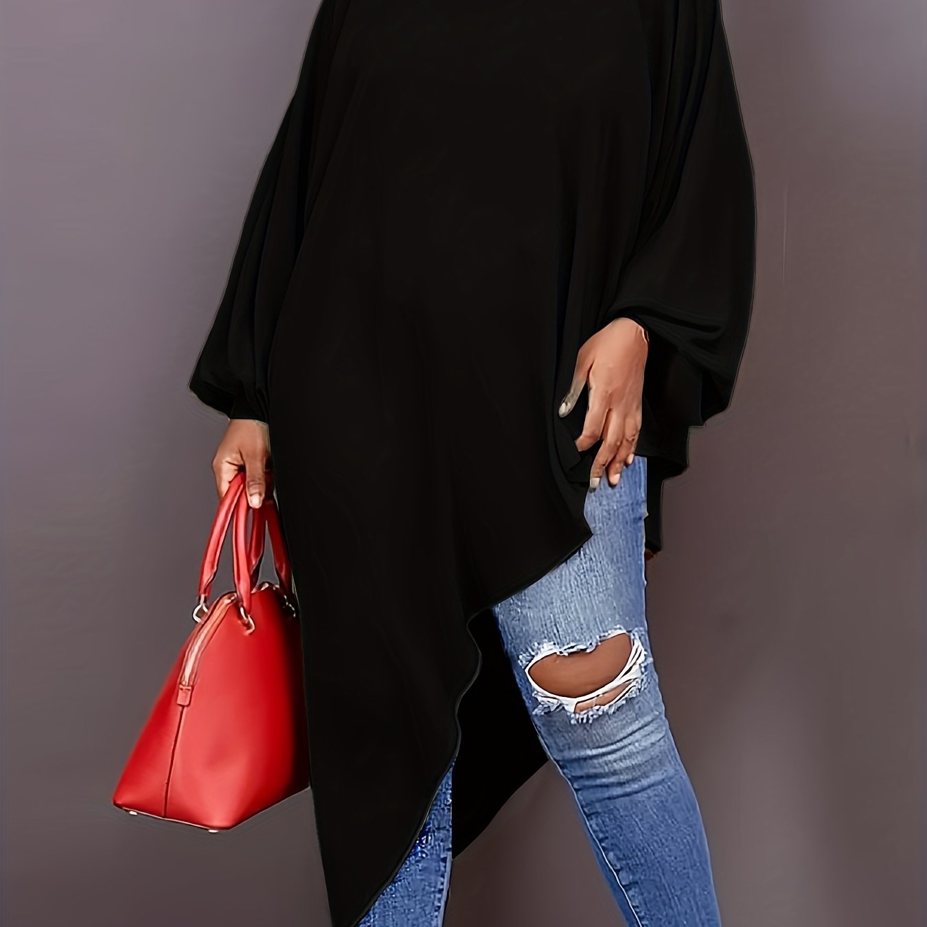 Plus Size Knit Top Asymmetrical High Stretch Yellow Casual Allseason