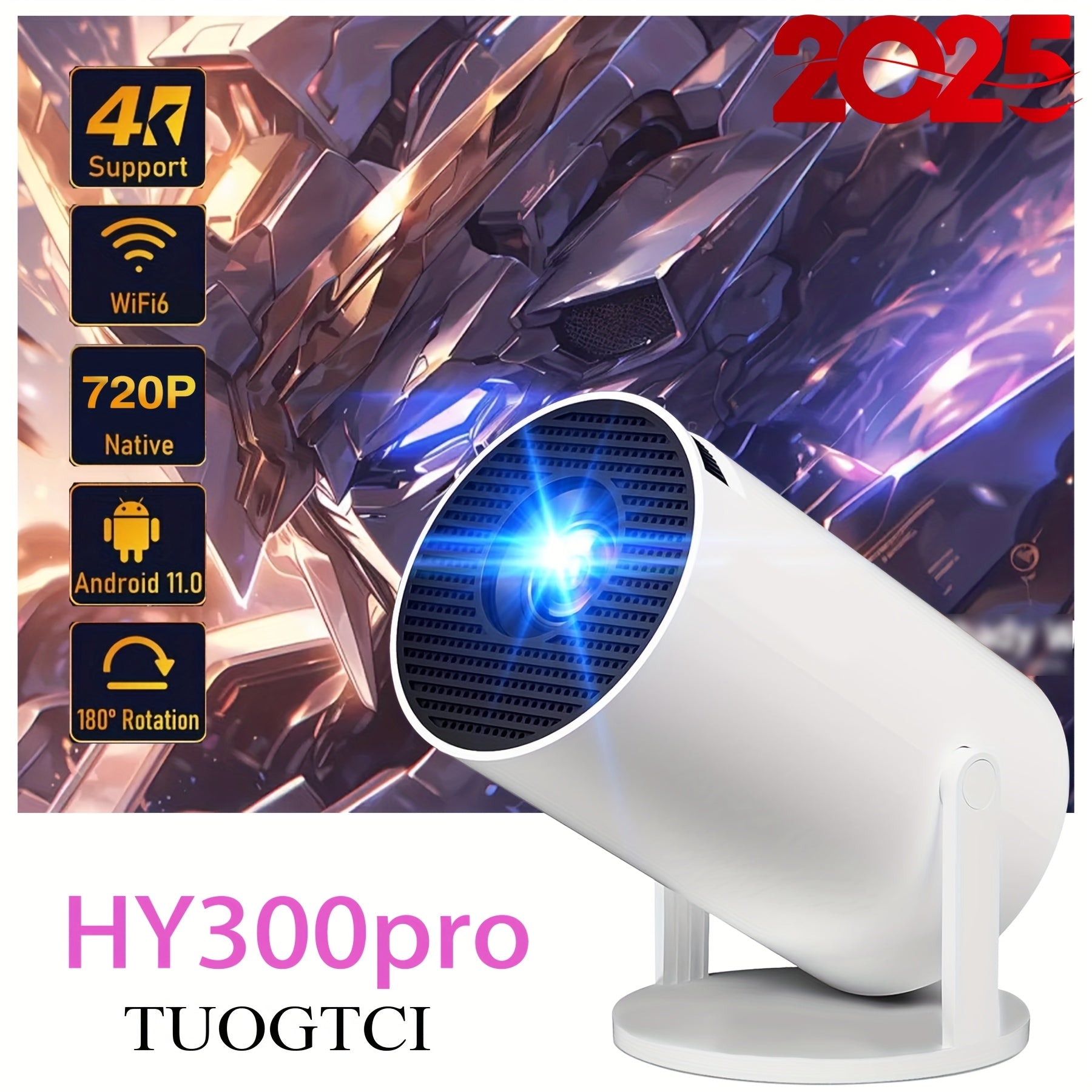 Android 11 va smartfon bilan mos keladigan portativ 4K HD WiFi proyektor