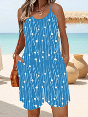 Plus Size Women's Blue V-Neck Sleeveless Jumpsuit Summer Beachwear