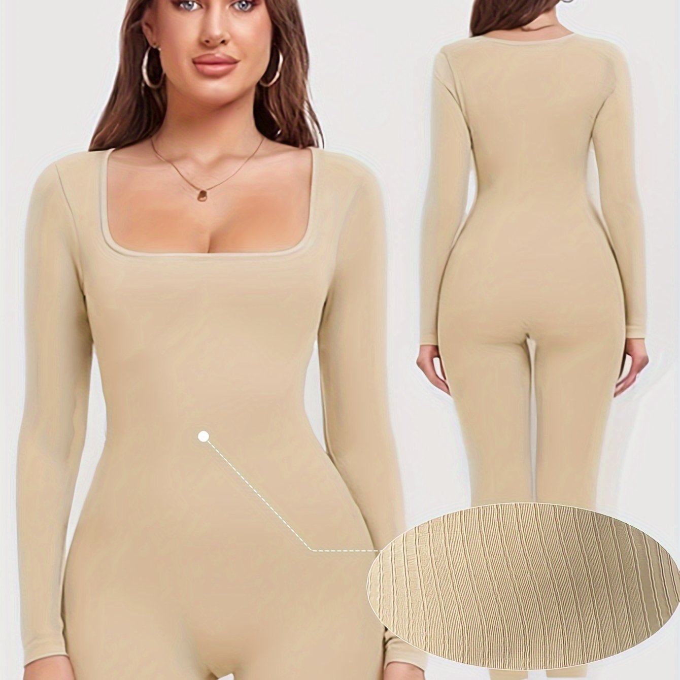 Plus Size Women's Tummy Control Seamless Yoga Bodysuit Long Sleeve Shapewear