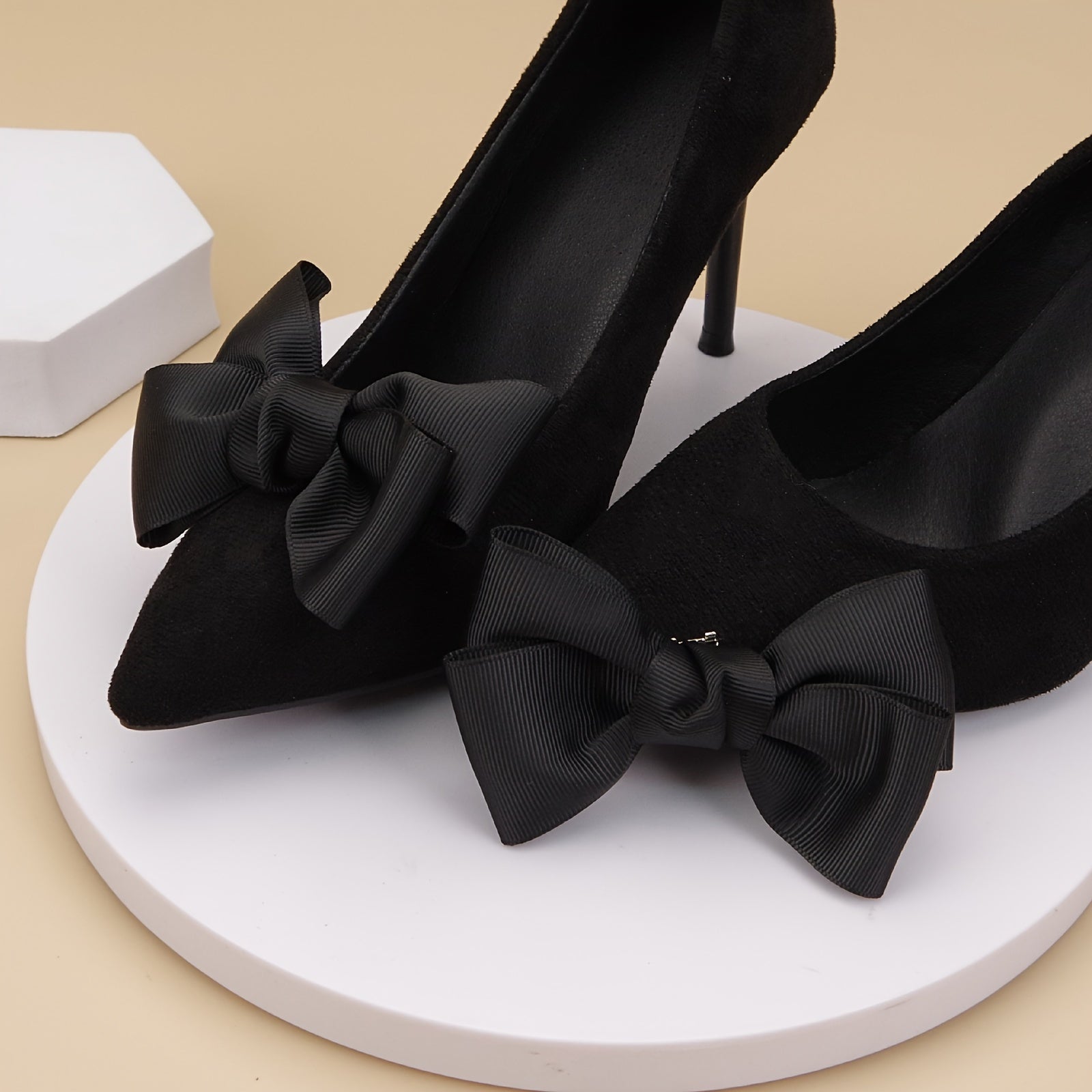 2Pcs Black Bow Shoe Clips Elastic Folding Buckle Polyester Shoe Accessories