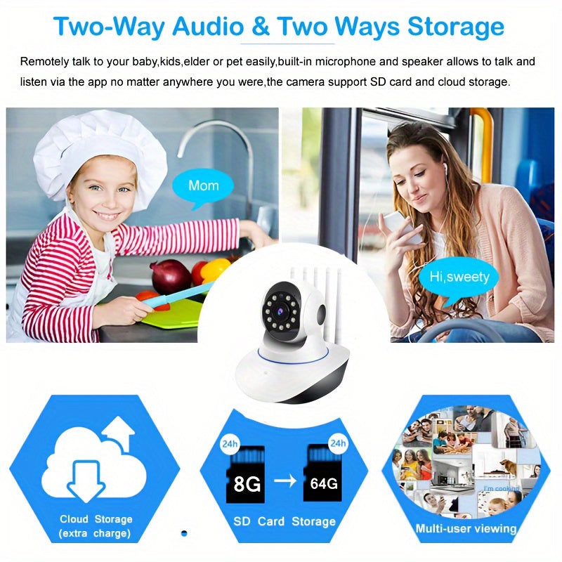 Indoor Outdoor Security Camera with Pan Tilt Auto-Tracking Night Vision Two-Way Audio WiFi