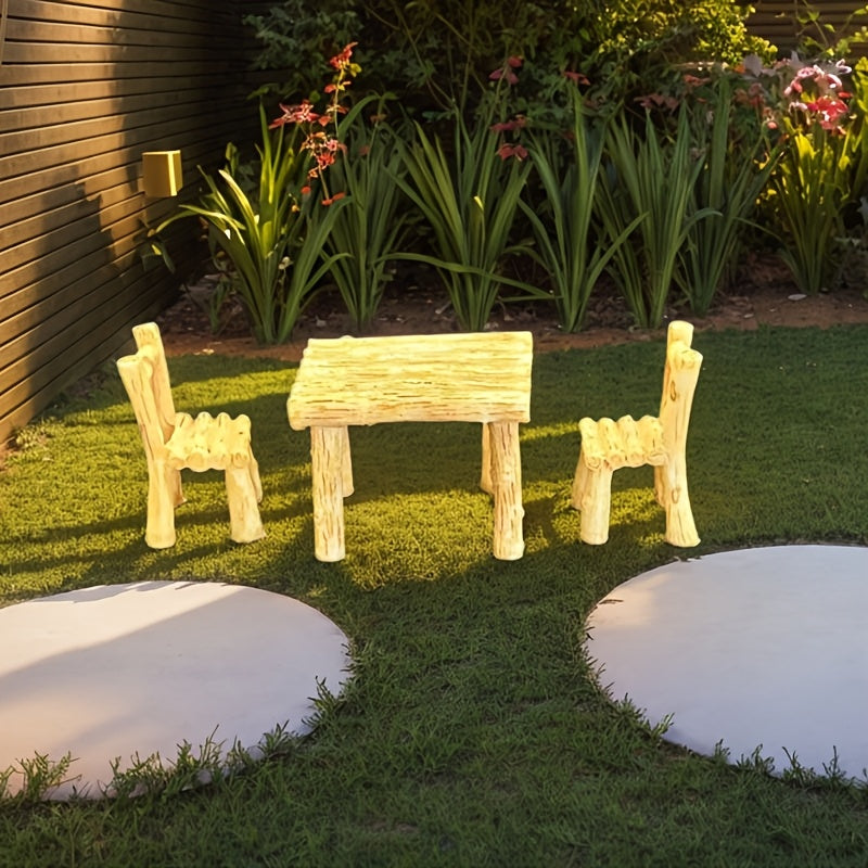 Mini Woodland Table and Chair Set, Rustic Fairy Garden Furniture, Indoor Outdoor Decor