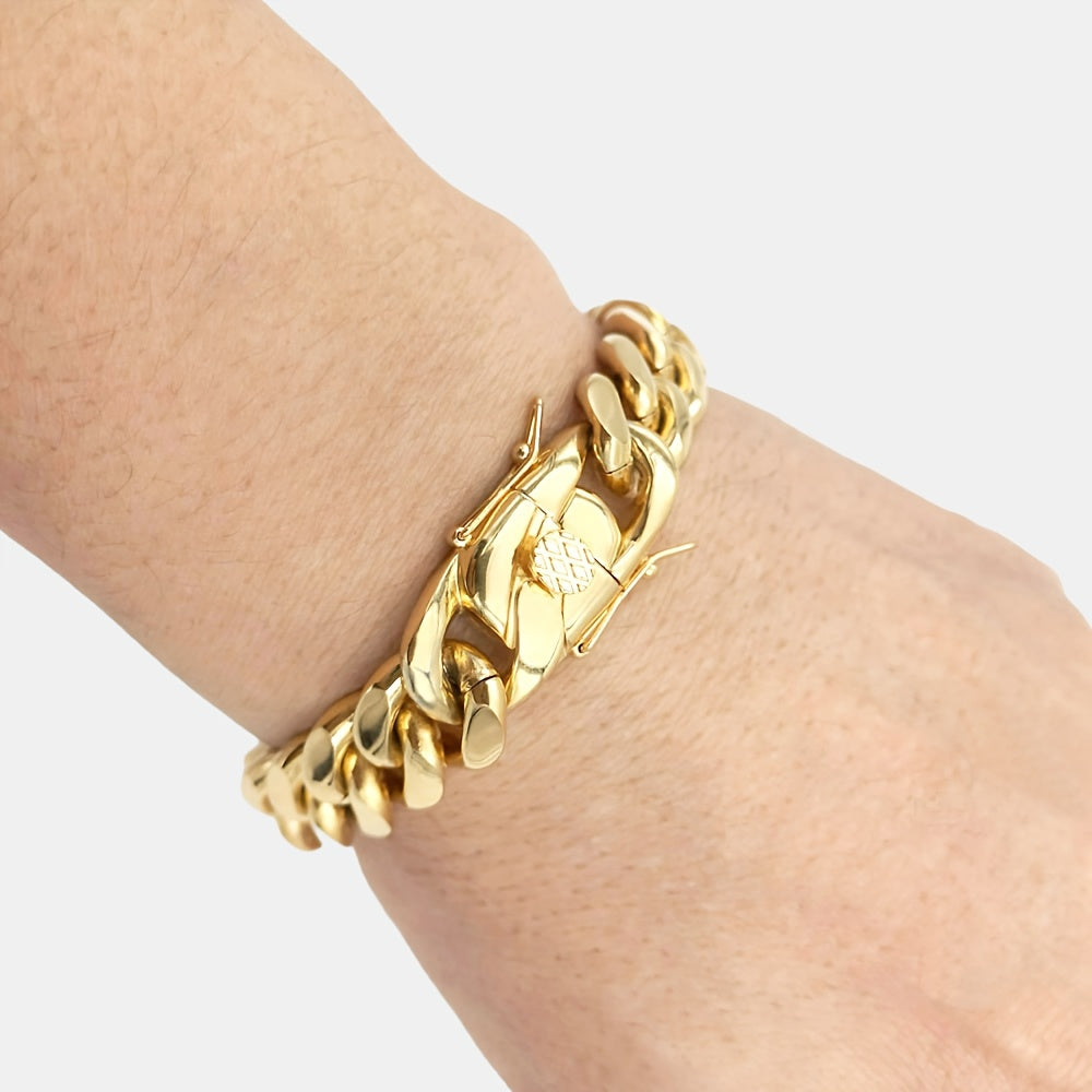 Golden Plated Stainless Steel Miami Link Chain Bracelet for Men