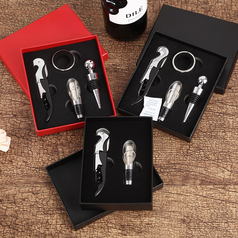 Stainless Steel Wine Opener Set with Corkscrew, Pourer, Stopper and Knife