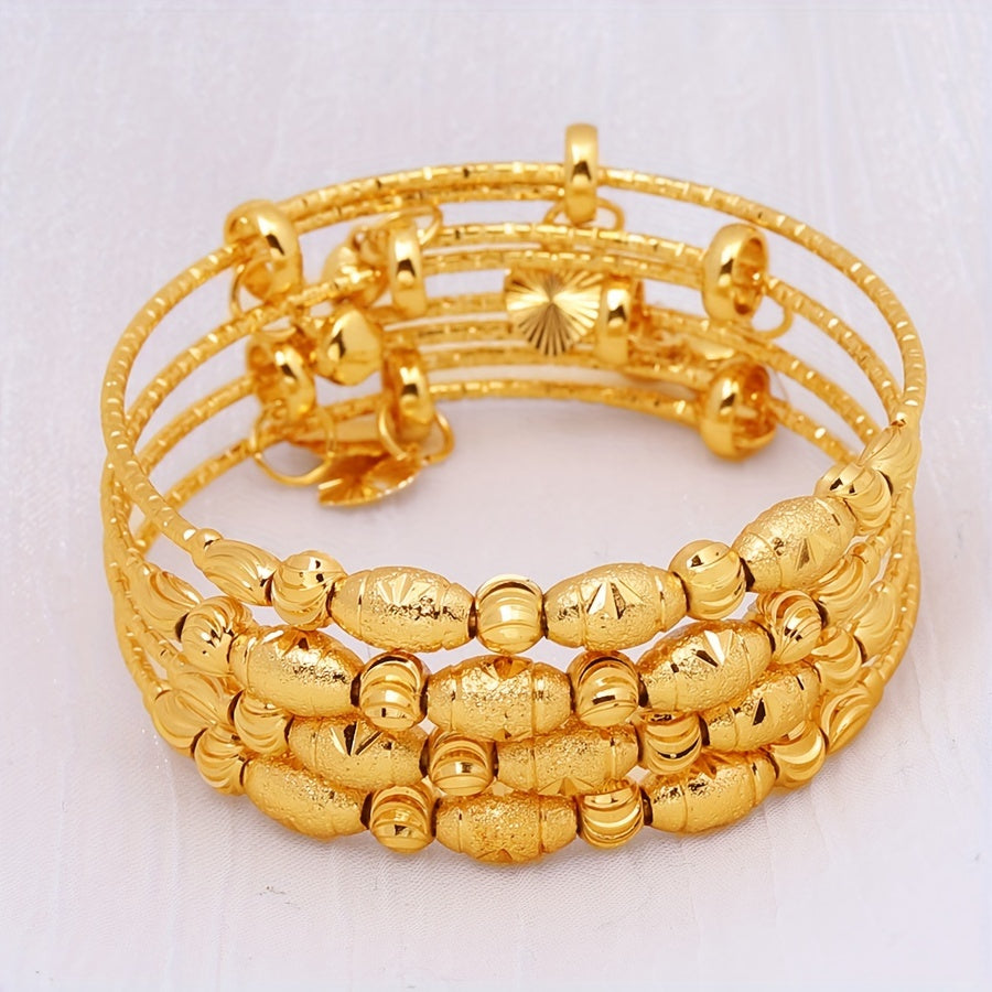 2 ta sozlanadigan bangle to'plami, 24k oltin qoplamali, marjonlar bilan, an'anaviy O'rta Sharq dizayni, ayollar uchun to'y zargarlik buyumlari uchun mukammal