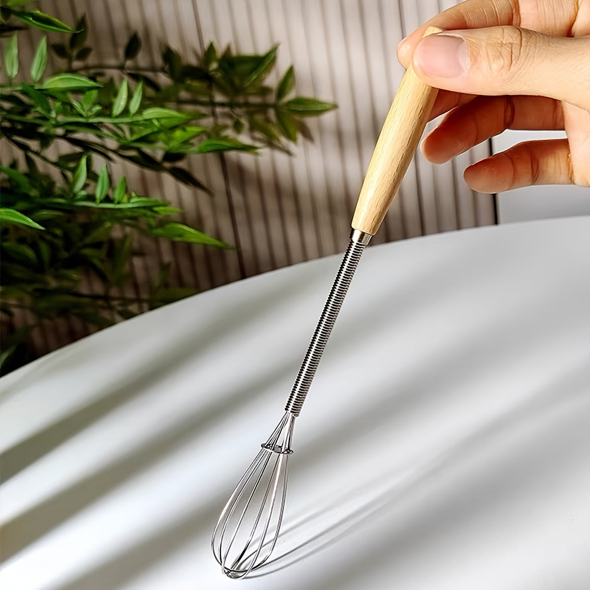 Mini Stainless Steel Whisk with Wooden Handle Small Egg Beater for Cooking