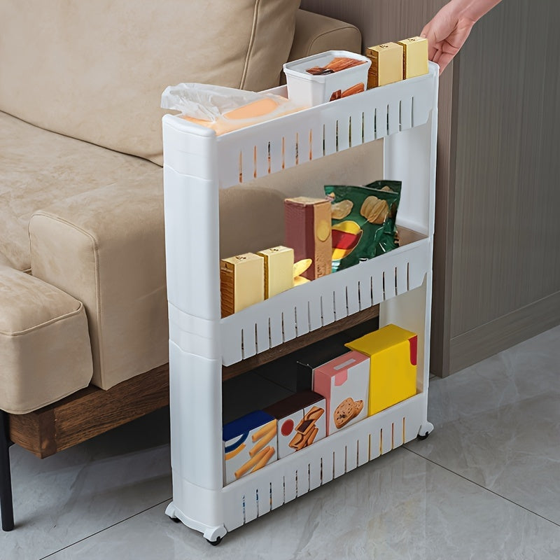 3-Layer Refrigerator Edge Gap Organizer Cabinet for Bathroom and Living Room Storage Free-Standing Trolley