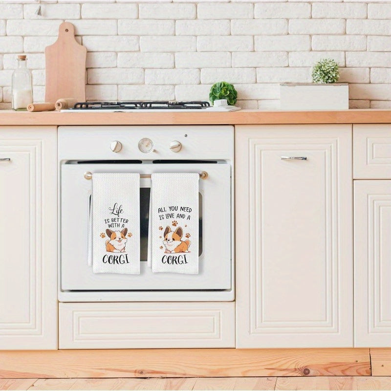 Набор из 2 кухонных полотенец 45x66 см с дизайном с юмором о корги для подарков и дома