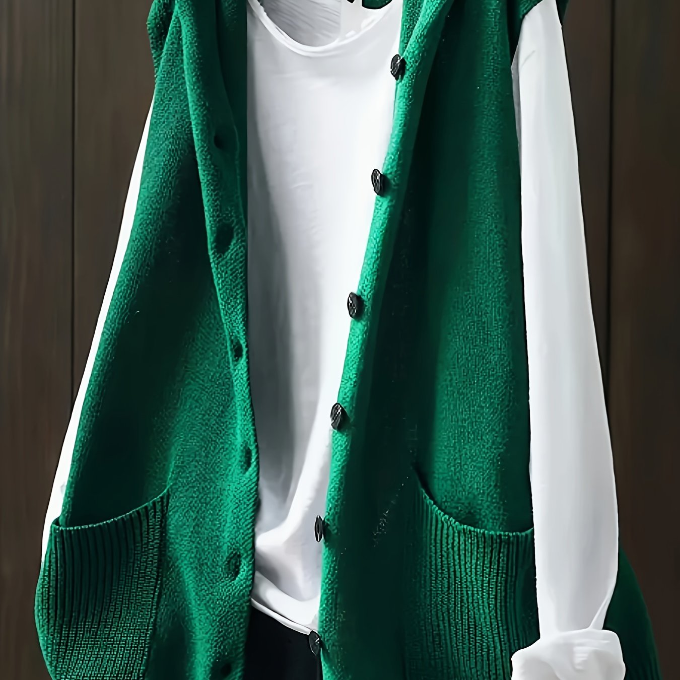 Plus Size Women's Sleeveless Cardigan Vest Solid Color Front Buttons Fall Casual