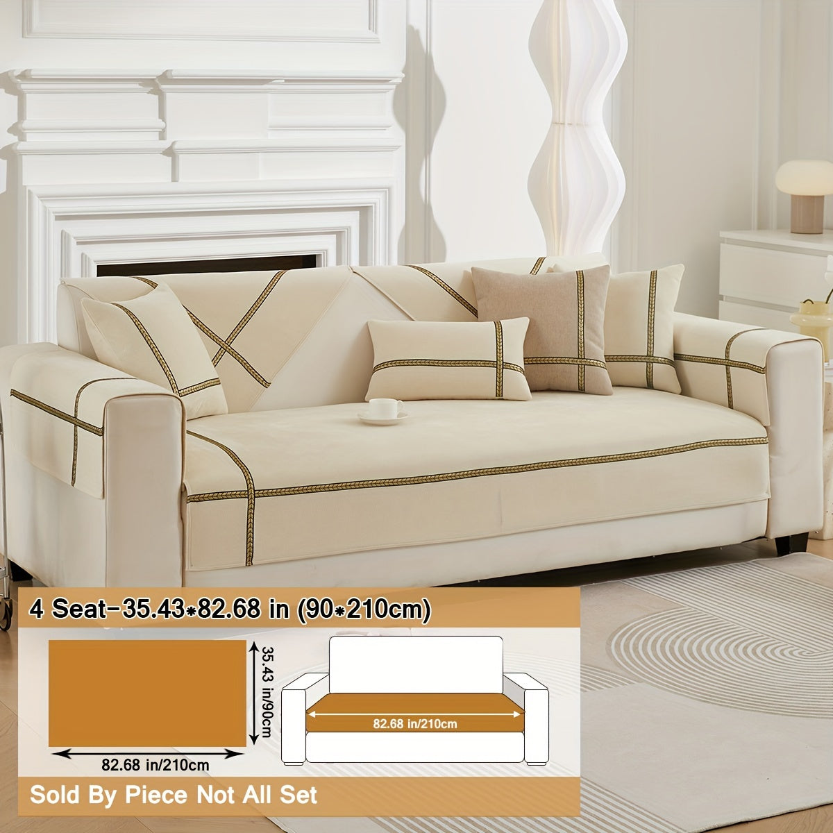 Серый чехол на диван из шенилля с золотой плетеной отделкой, противоскользящий, подходит для домашних животных, для 1-4 местных