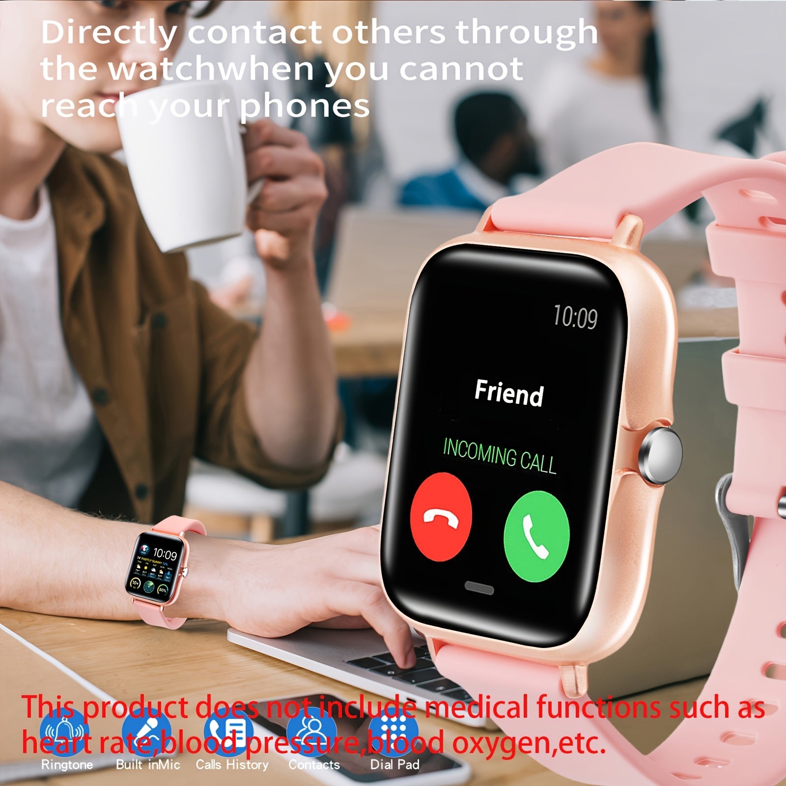 Smart Watch with 4.34cm OLED Display Call Message Pedometer Fitness Tracker Wireless USB Rechargeable