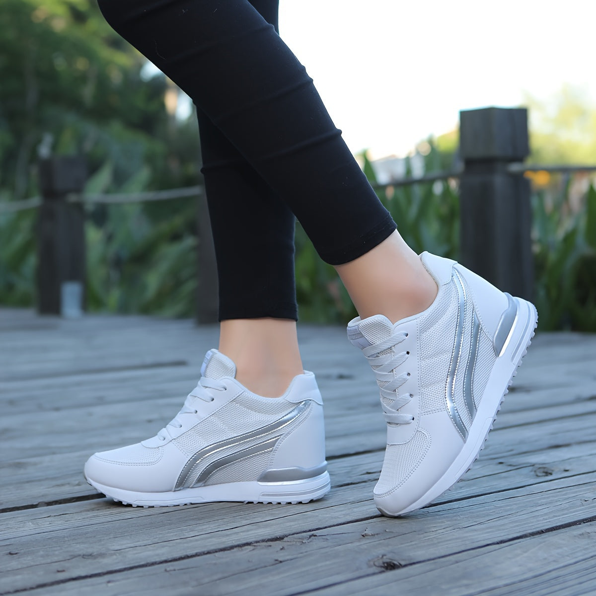 Ladies Casual Sneakers White Black Mesh TPR Sole All-Season Comfort