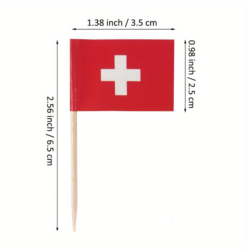 100 Swiss Flag Toothpick Flags for BBQs, Pizza, Cheese, Party Buffets
