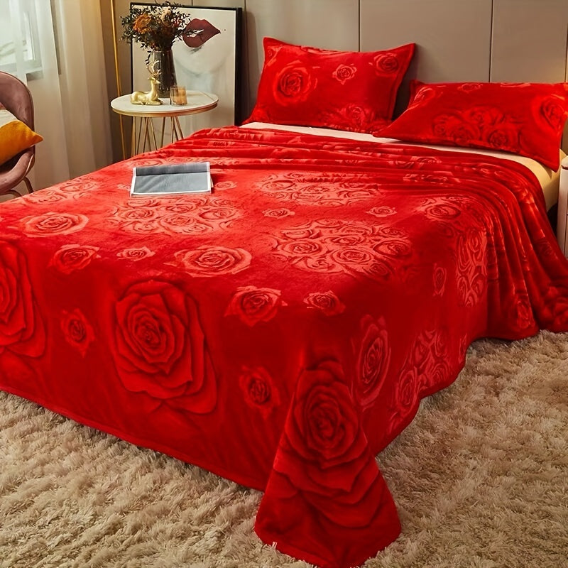 Red Flannel Throw Blanket Plush Snug for Sofa Bed and Winter Use
