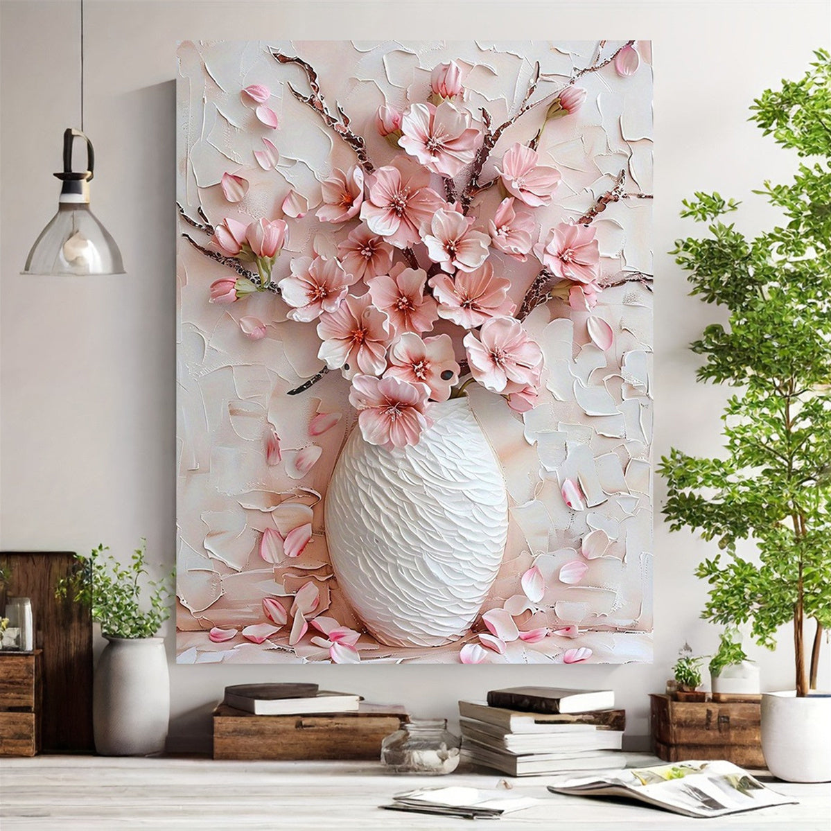 Frameless Canvas Wall Art Pink Flower 30x40cm Home Office Decor
