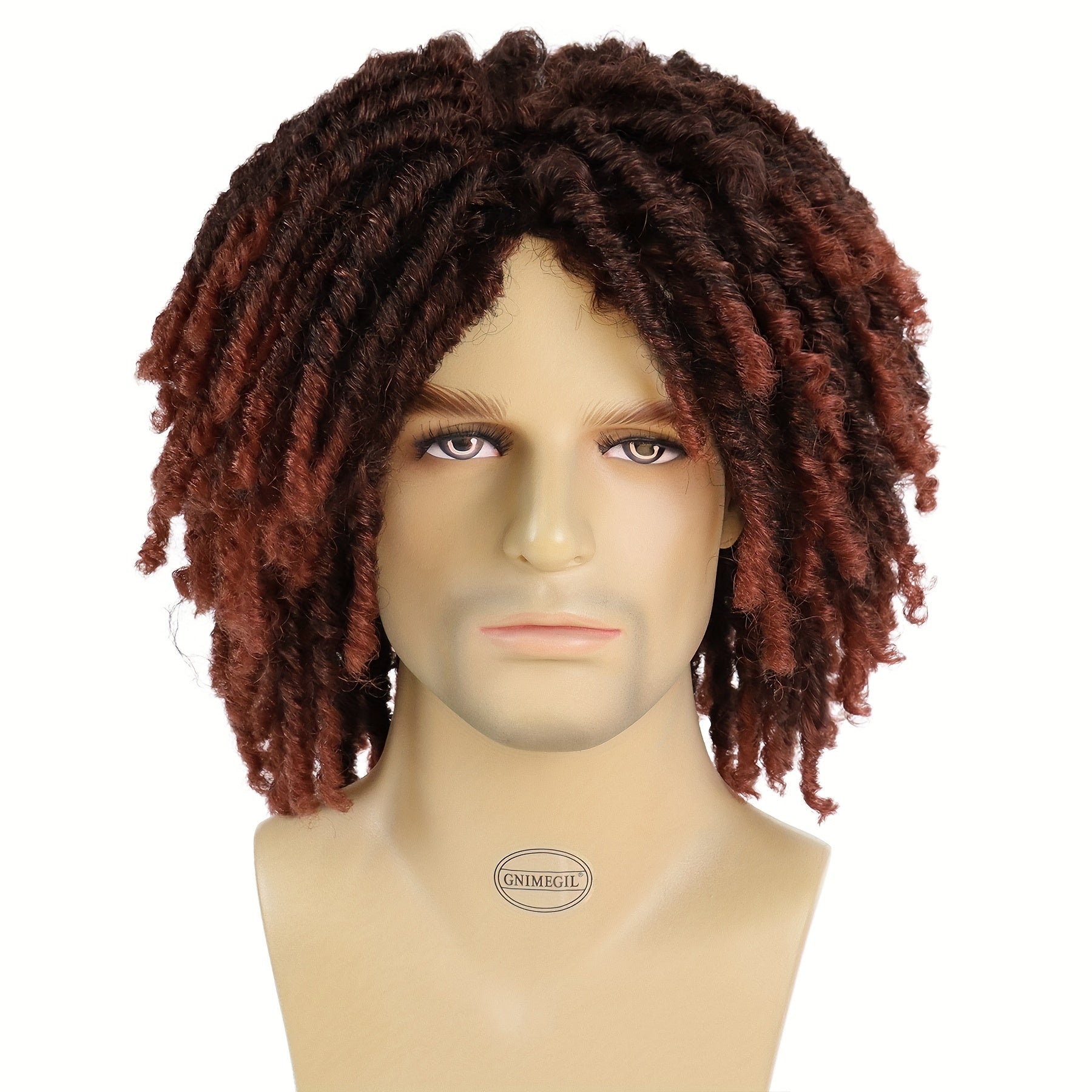 Stylish Ombre Brown Afro Bob Wig for Men Synthetic Dreadlocks Heat Resistant