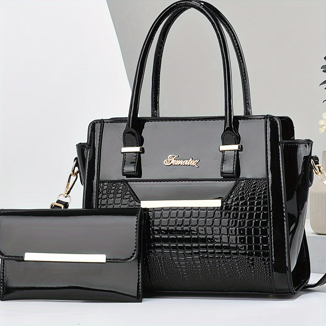 Ayollar uchun katta sig'imli, yaltirab turuvchi ikkita to'plam sumka, krokodil naqshi, yelka yoki kesma foydalanish uchun mos. Ishga borish, tug'ilgan kunlar, uchrashuvlar, biznes uchrashuvlari, norasmiy tadbirlar uchun mukammal.