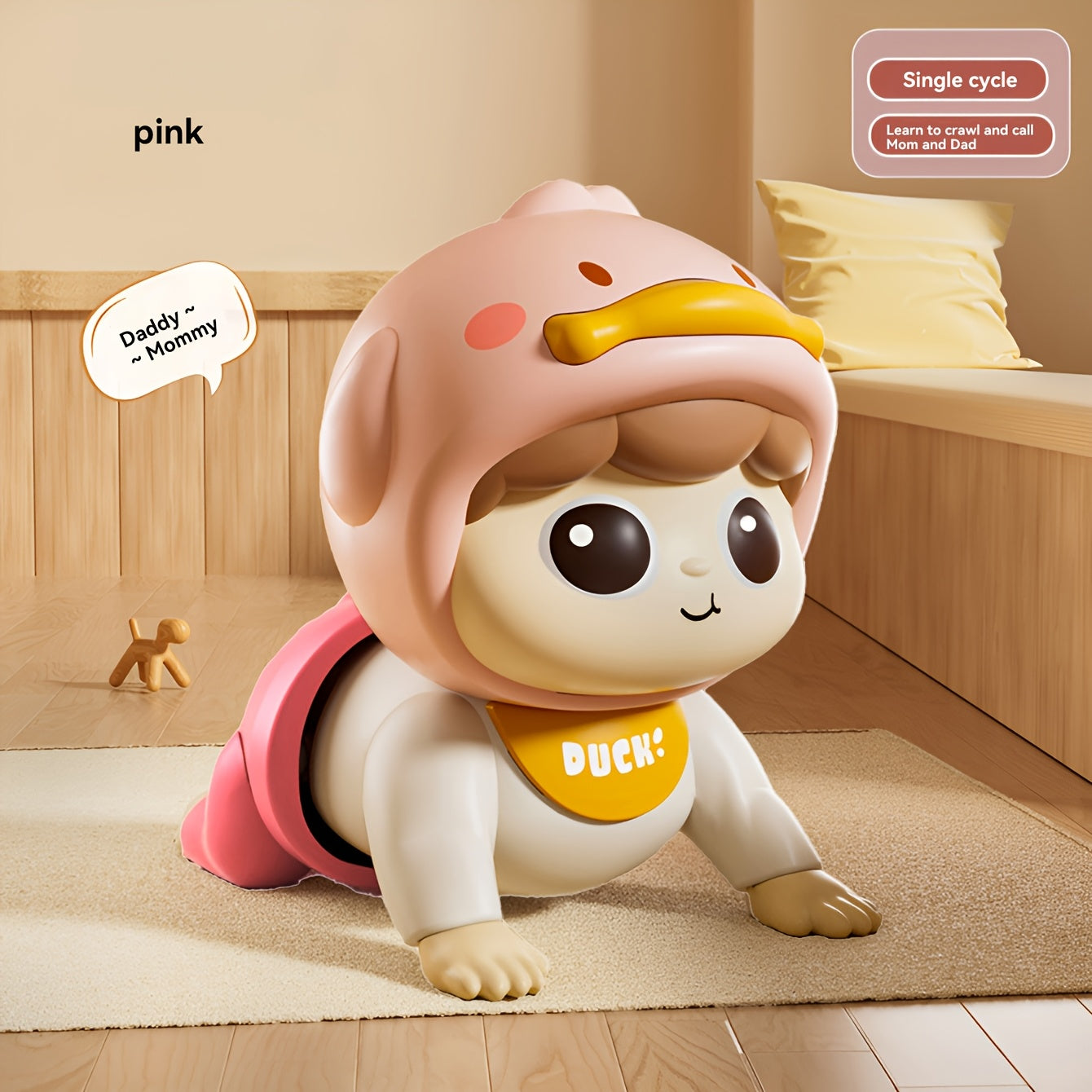 Interactive Crawling Toy for Toddlers with Music Speech Learning in White Pink Yellow