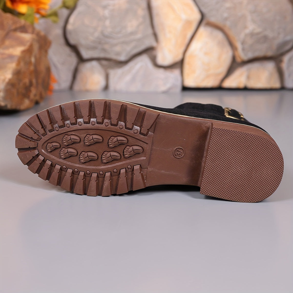 Women's Chunky Heel Ankle Boots Faux Cover Upper TPR Sole Mid-Calf