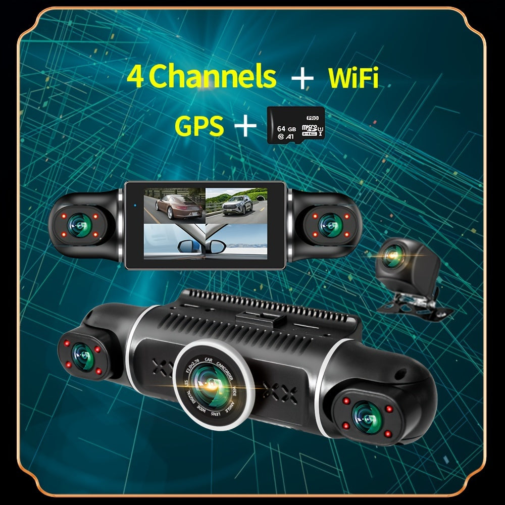 Wireless 4-Channel GPS Dash Cam with 24-Hour Parking Mode and 360° Recording