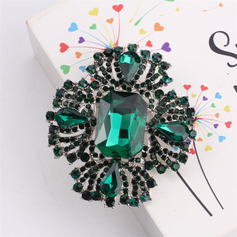 Green Enamel Rhinestone Irregular Shape Brooch for Ladies Suit Coat Corsage