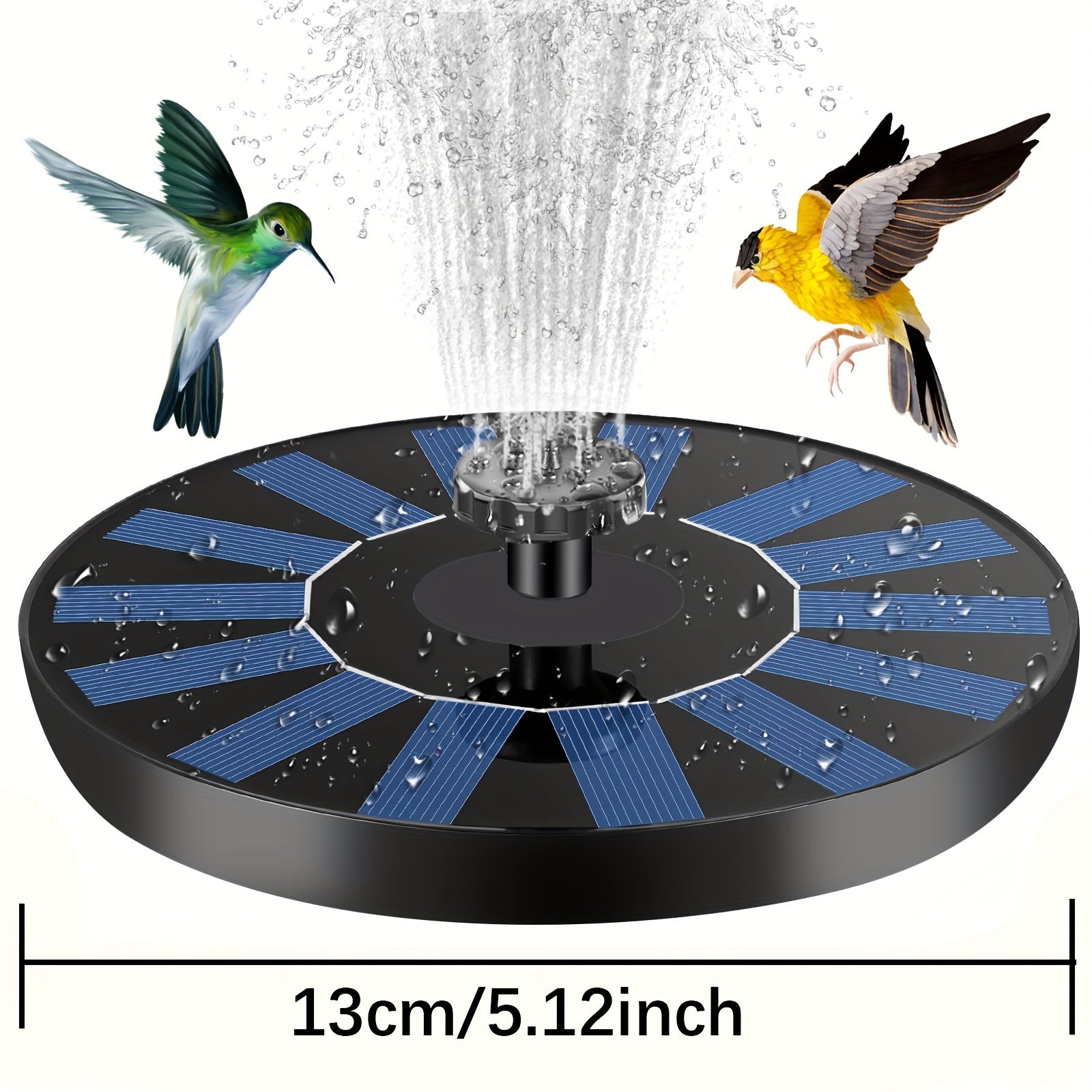 Quyosh energiyasi bilan ishlaydigan suv fontani bog'lar, hovuzlar, basseynlar va ochiq joylar uchun 6 ta nozzle bilan.