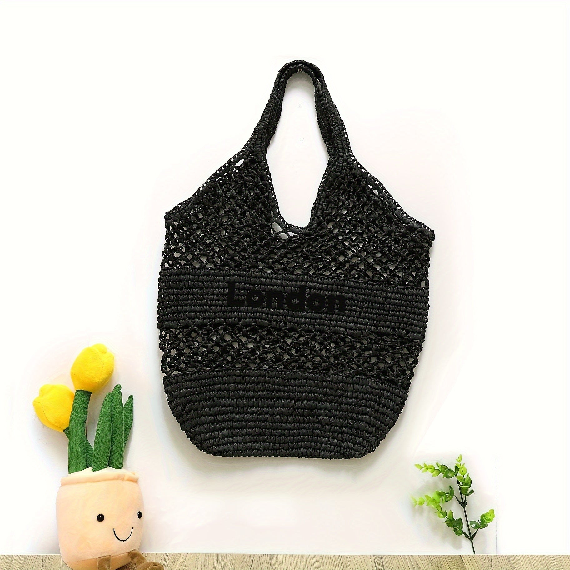 Large Capacity Women's Beach Tote Bag with Custom Embroidery, Hand-Woven Mesh