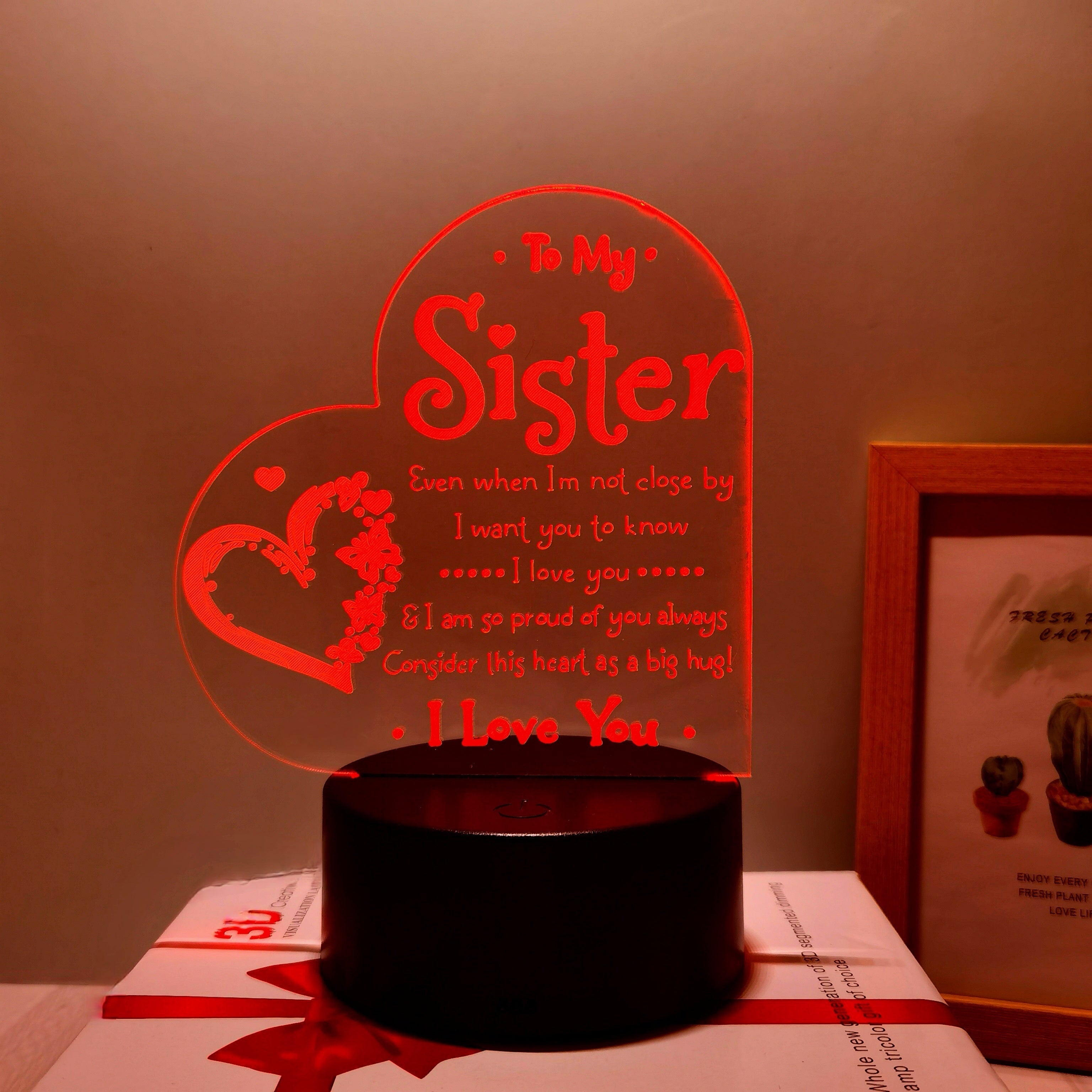 3D LED Night Light for Sister USB Powered Bedside Lamp Love Message Decoration Indoor Gift Black Beige