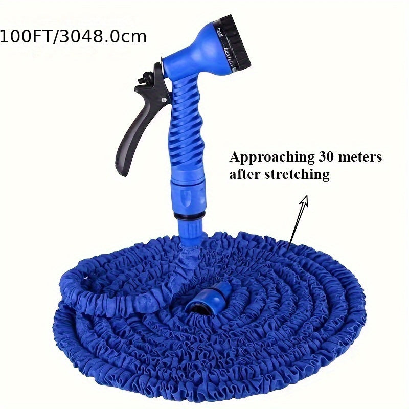 Expandable High-Pressure Garden Hose 3X Soft Rubber with 7-Function Nozzle 15-38 M