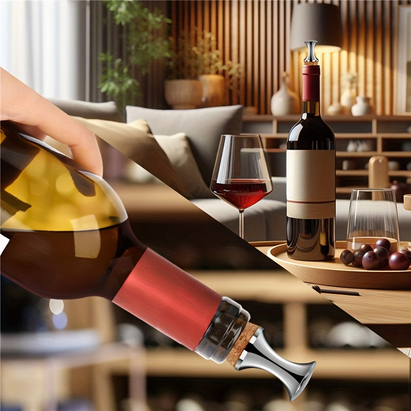 Tapones de vino plateados con tapones de madera, set de dos para conservación de botellas
