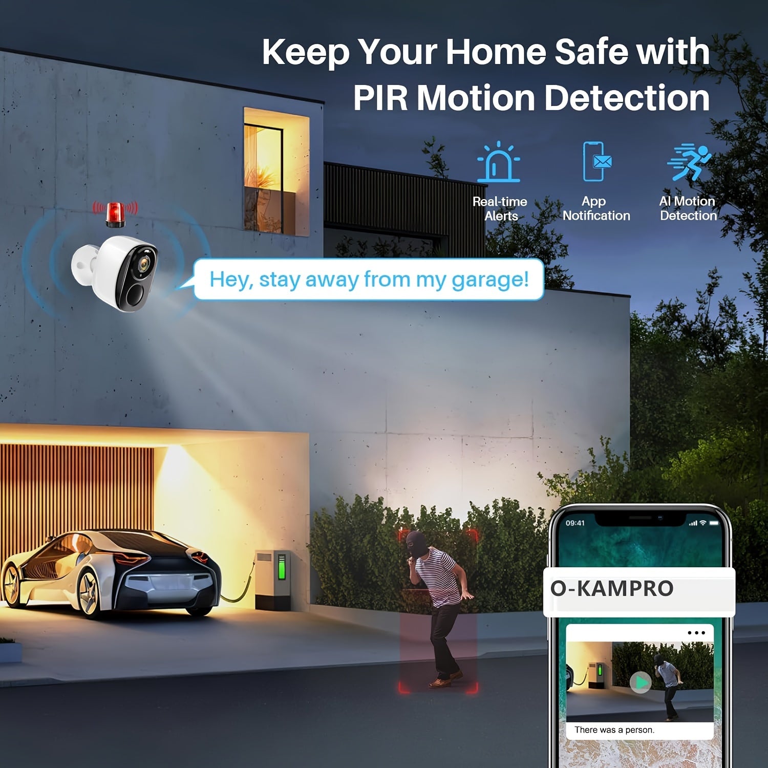 3MP Outdoor Wireless Security Camera with 5000mAh Battery Color Night Vision AI Motion Detection WiFi Two-Way Audio Waterproof