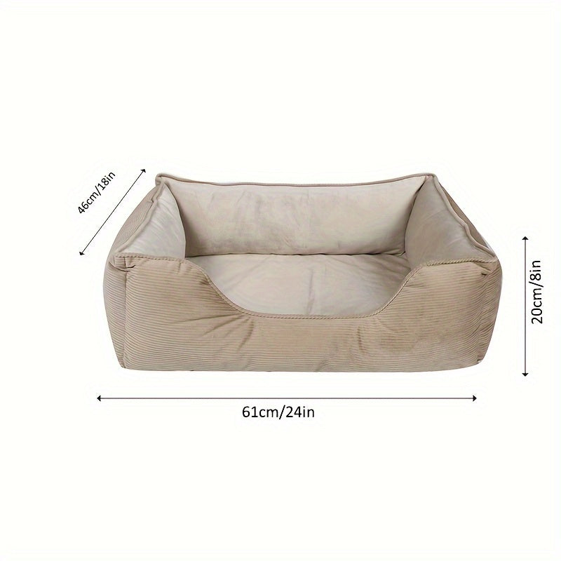 Square Pet Bed for Medium to Large Dogs Beige Warm Polyester Fiber Cushion Winter Comfort