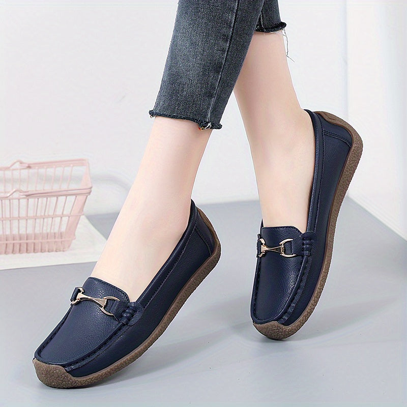 Women's Metal Decor Slip-On Loafers for Casual Walking with Non-Slip Flat Soles