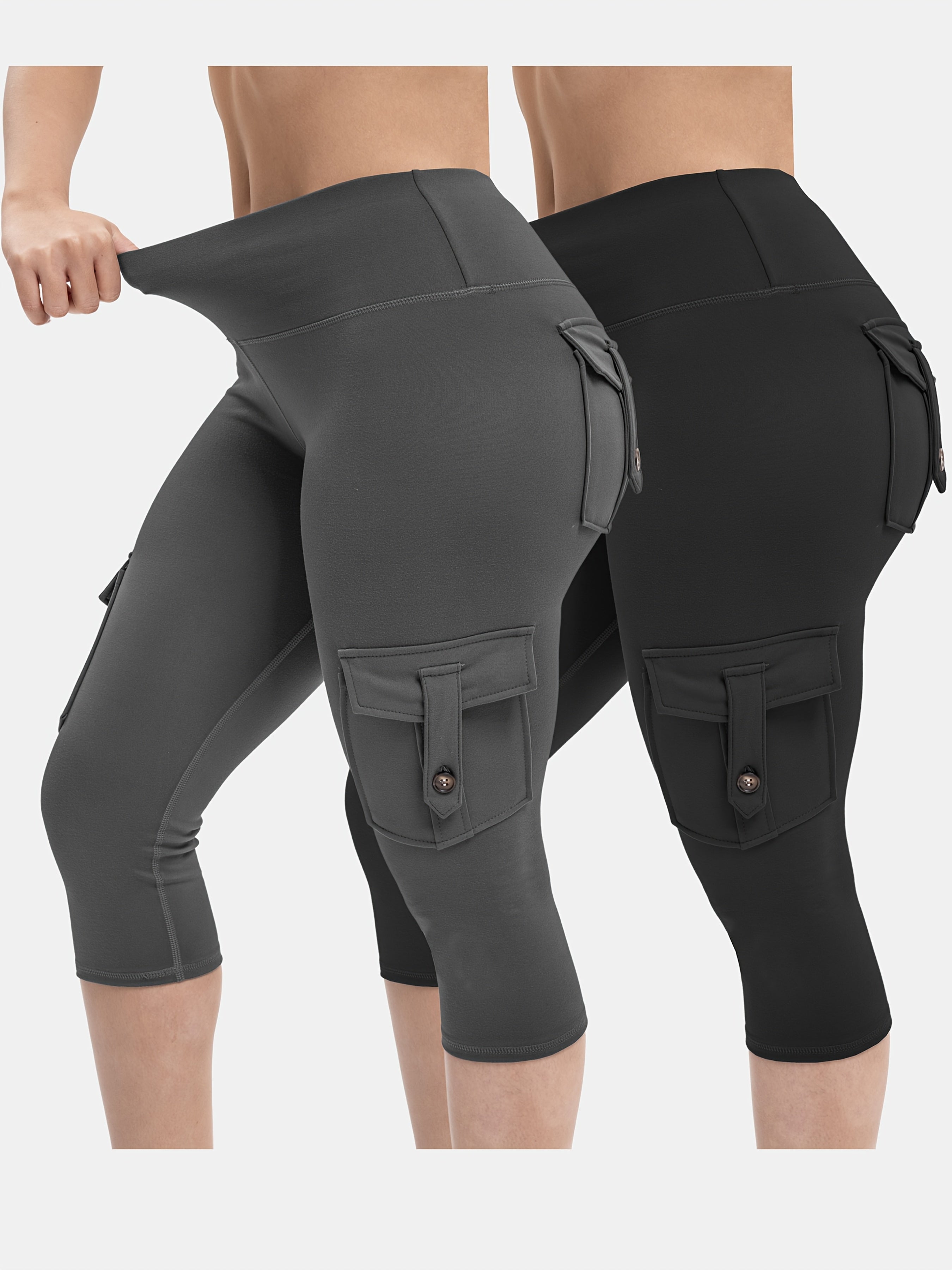 Women's Large Size High Waist Tights with Pockets Moisture-Wicking