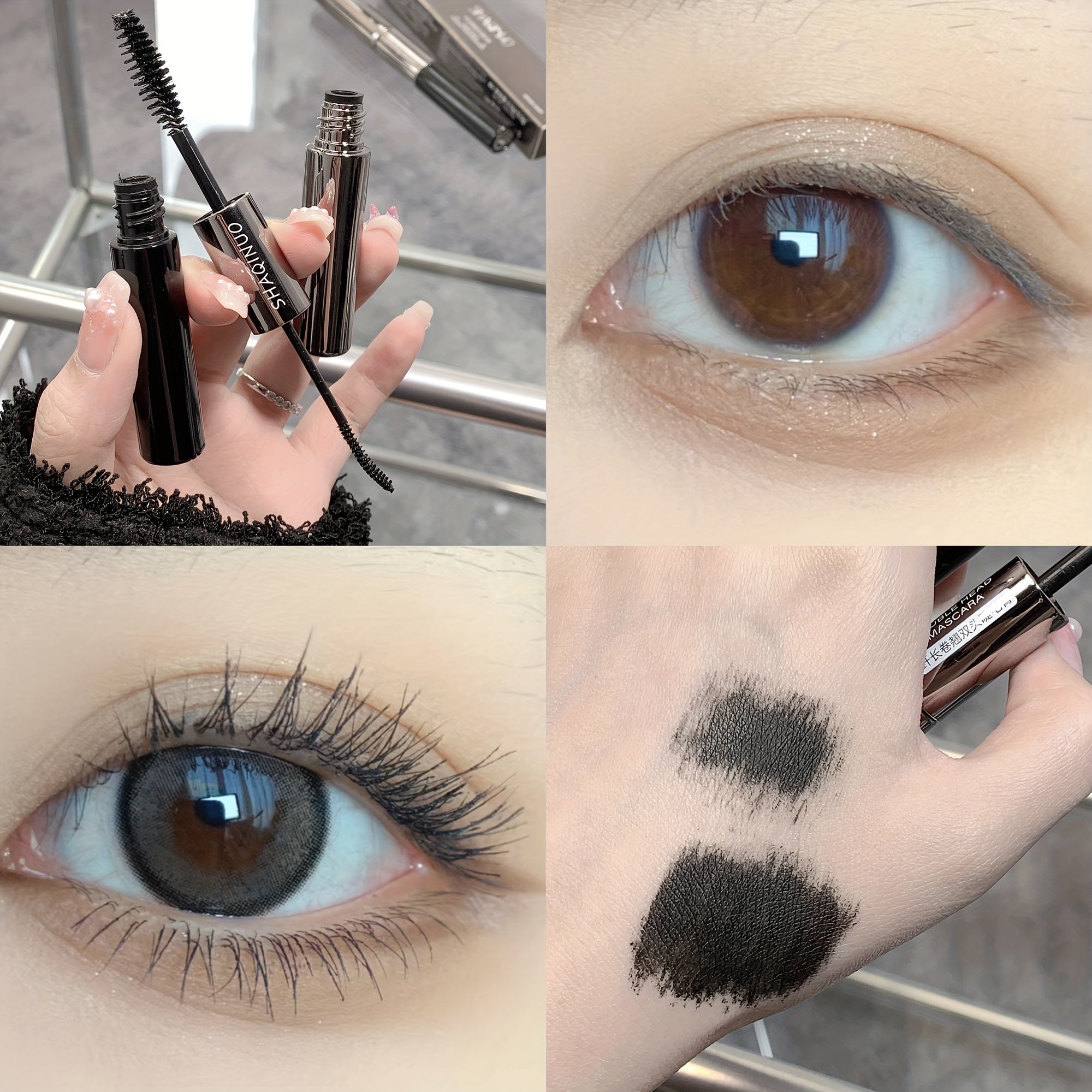 Women Waterproof Double-Head Mascara Volumizing Lengthening Curling Black