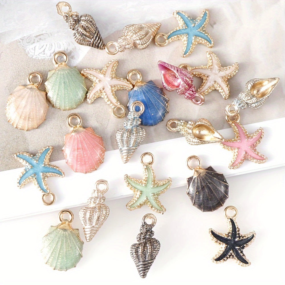 Set of 30 Mixed Sea Life Alloy Pendants with Conch Shell and Starfish Charms for DIY Jewelry Making