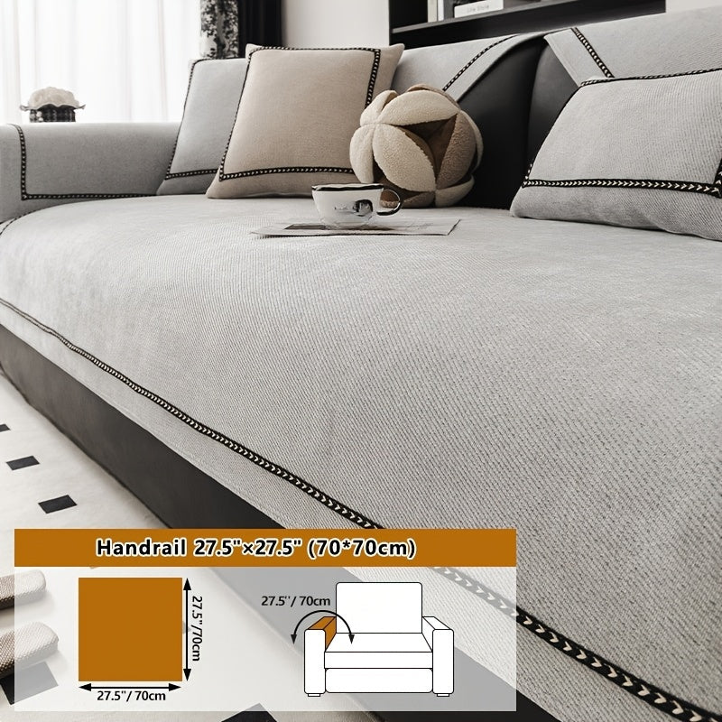 Chenille Sofa Cover with Lace Trim Non-Slip All-Season Furniture Protector Machine Washable