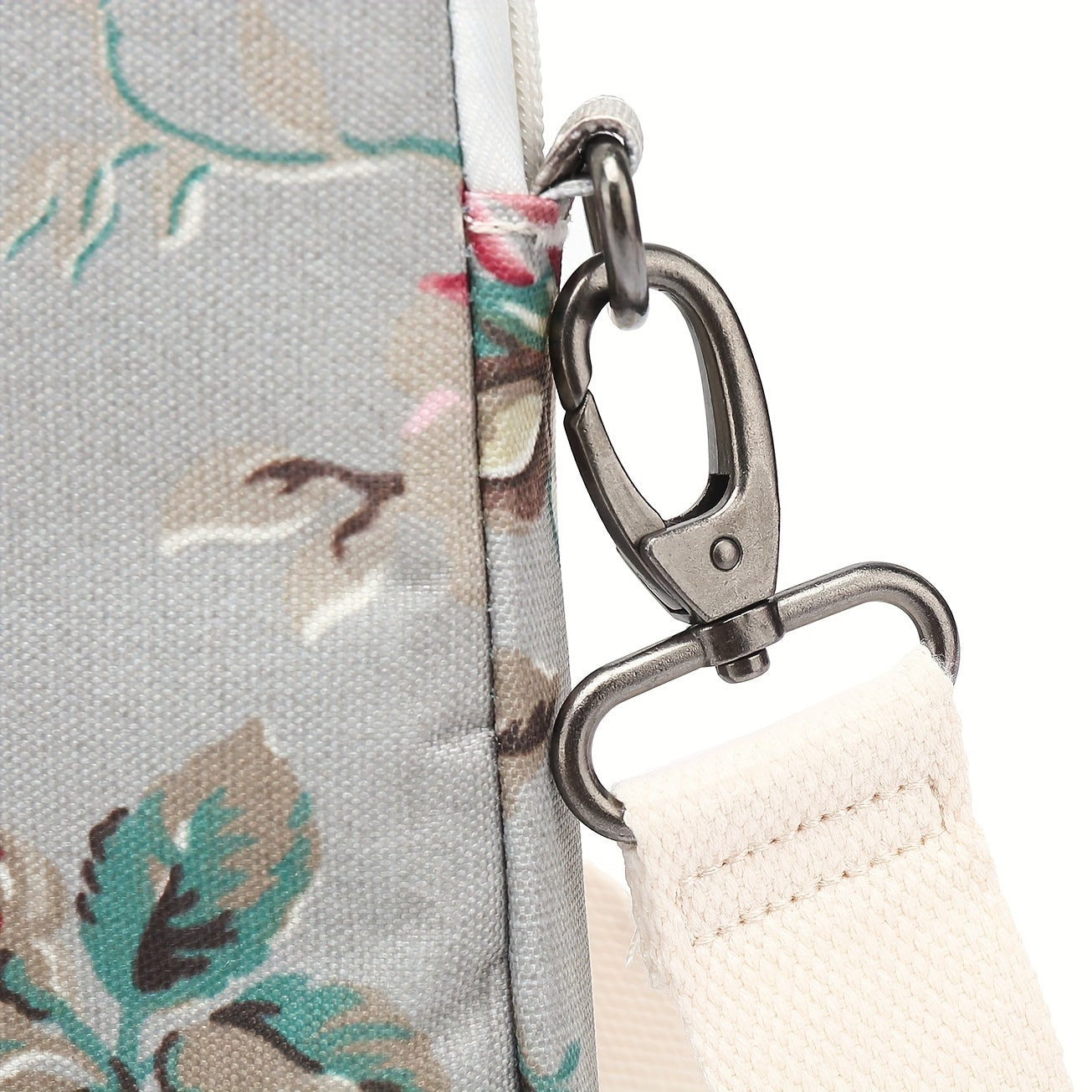Water-Resistant Canvas Laptop Bag with Rose Pattern and Adjustable Shoulder Strap