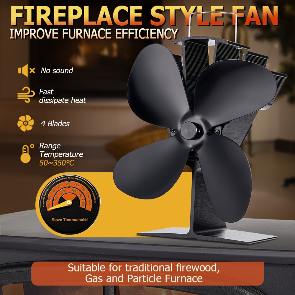Aluminum Fireplace Fan with 4 Blades for Efficient Heat Distribution, High-Speed Blower