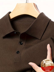 Suéter para hombre de mezcla de lana negra con detalle de botones para otoño e invierno, casual, golf