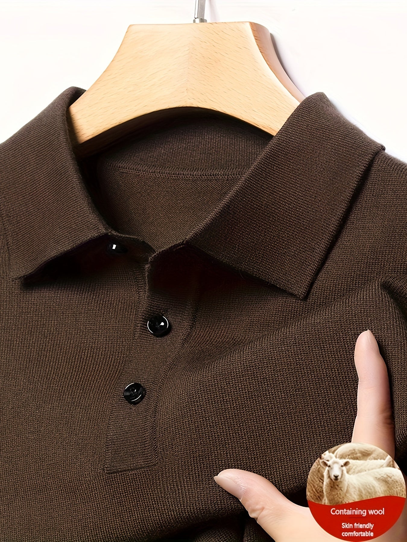 Suéter para hombre de mezcla de lana negra con detalle de botones para otoño e invierno, casual, golf