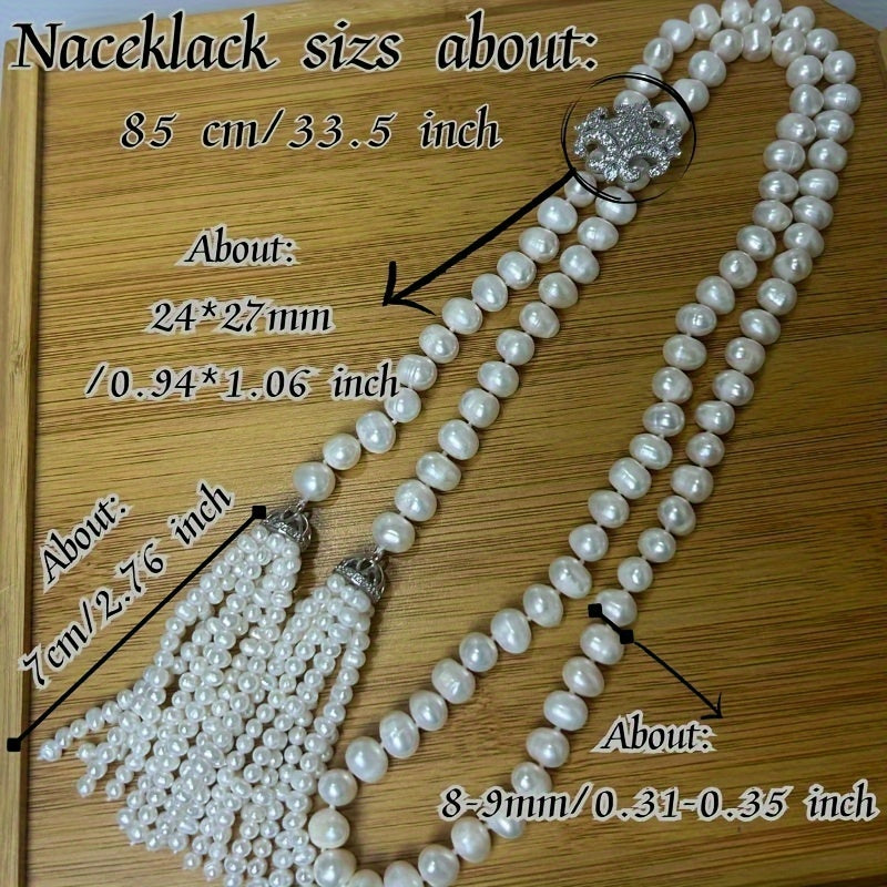 Women's Pearl Y-Necklace Long Chain with Tassel for Autumn Fashion