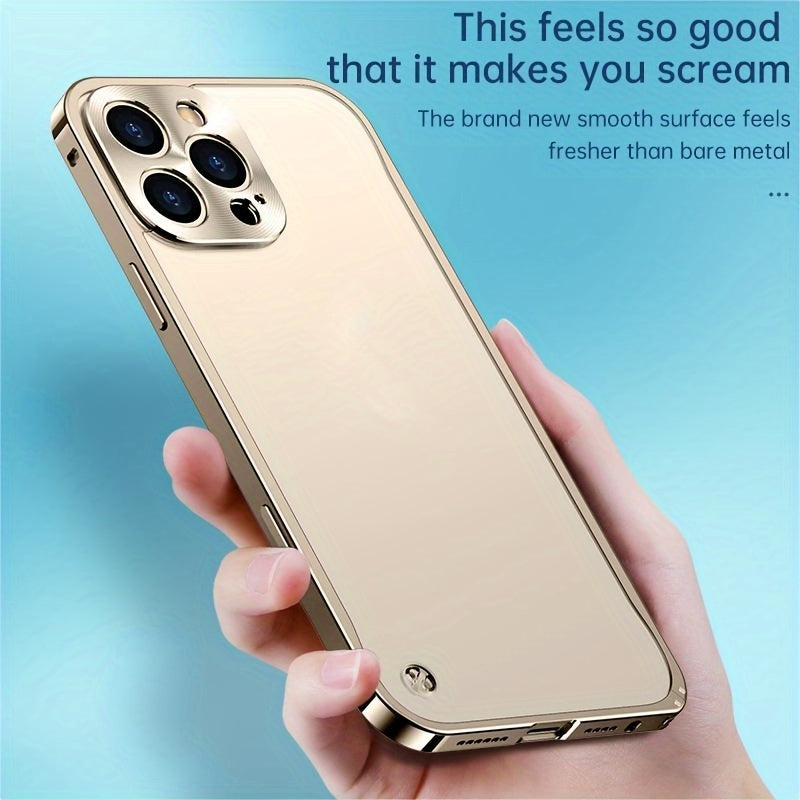 Seahorse Buckle Borderless Metal Phone Case for iPhone 11-15 Mini Plus Pro Max