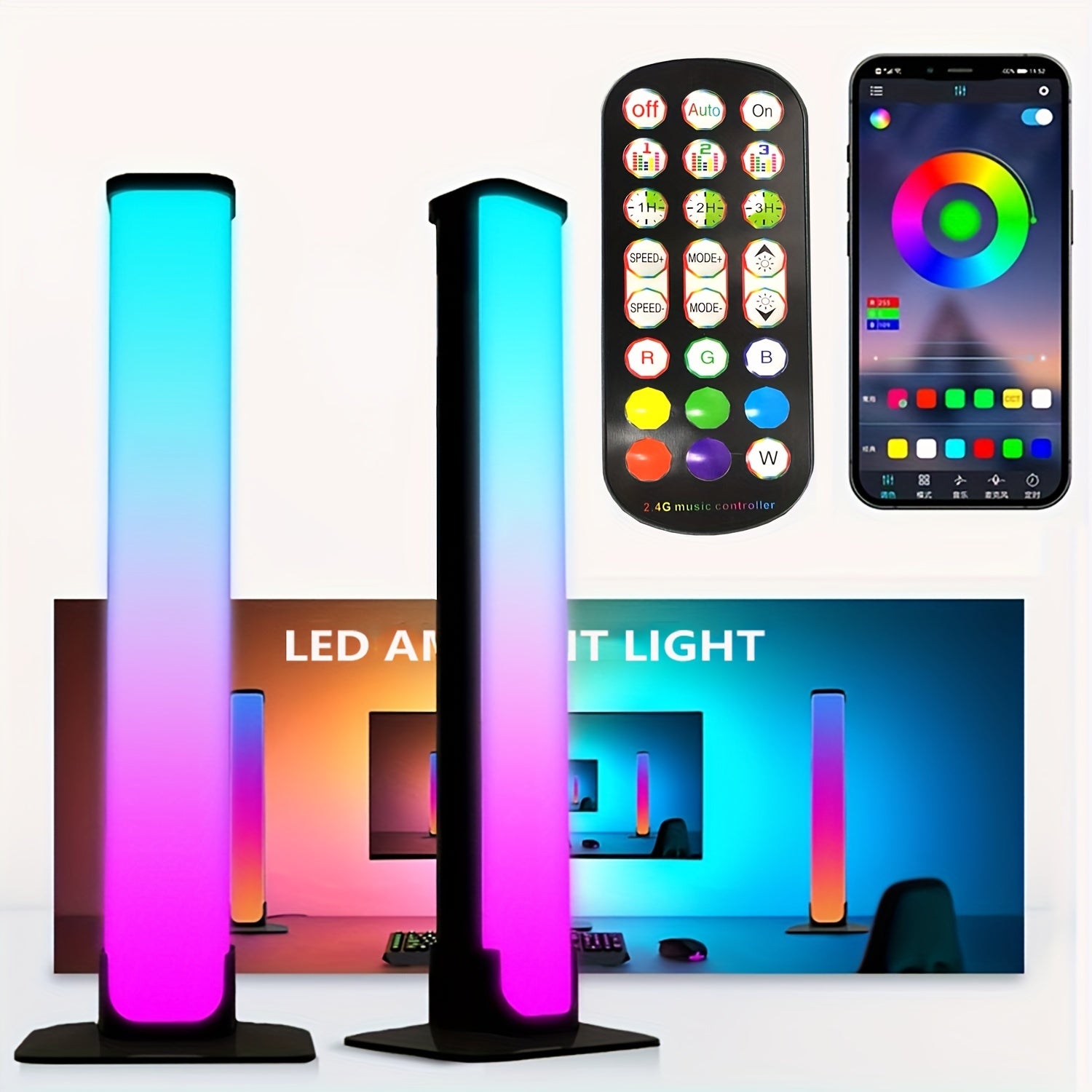 Smart RGB LED Light Bars with Remote App Music Sync for Gaming Bedroom Decoration